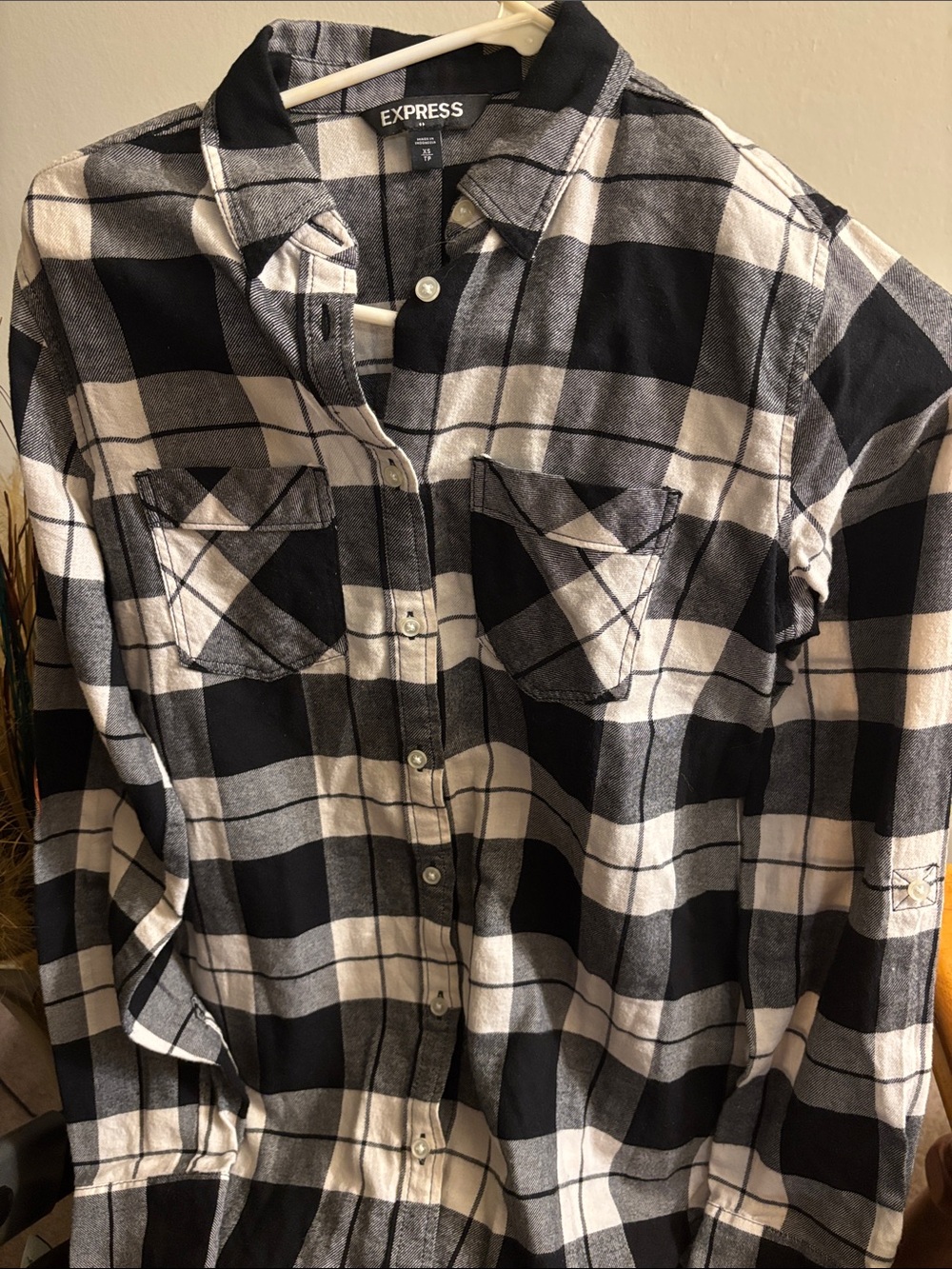 Express Kids Black & White Plaid Button-Front Shirt